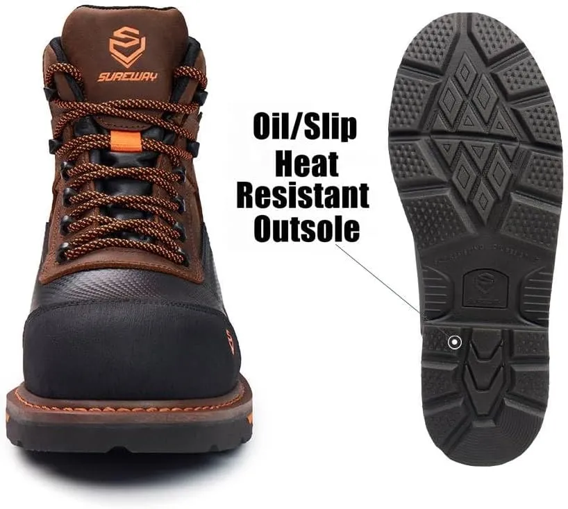 SUREWAY Men's 6" Soft/Composite Toe Heavy Duty Waterproof Work Boot Goodyear Welt Oil/Slip Resistant Dual-Density Comfortable Outsole Crazy Horse Leather EH Construction Industrial Safety Work Boots