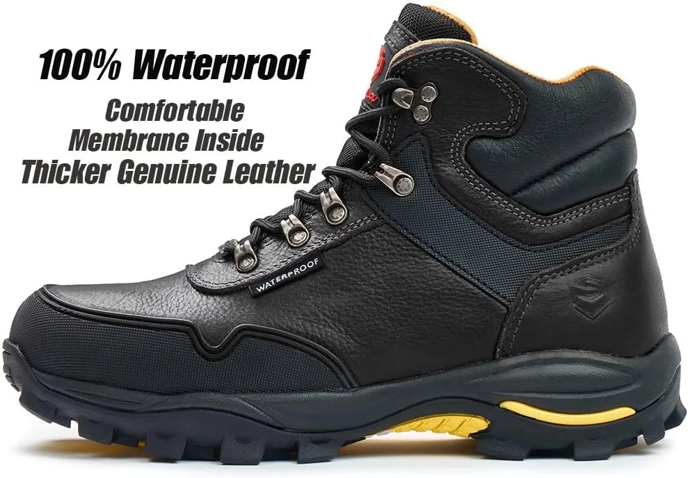 SUREWAY Men's 6" Soft/Steel Toe Heavy Duty Waterproof Work Boot - Leather,Lace Up,Oil/Slip Resistant Dual-Density Comfortable EH Construction Industrial Ankle Safety Men Work Boots,Roofing, Hunting