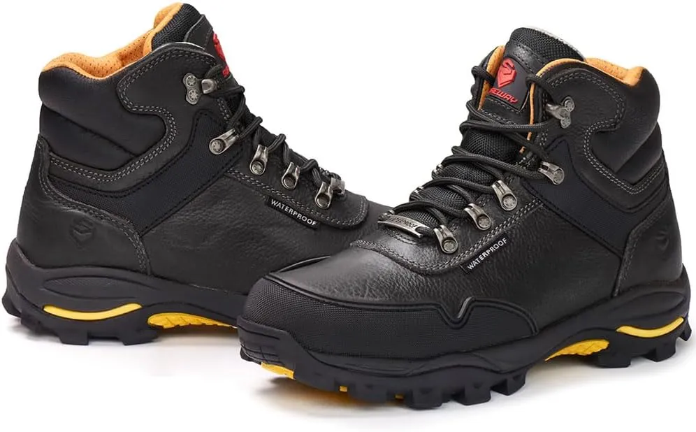SUREWAY Men's 6" Soft/Steel Toe Heavy Duty Waterproof Work Boot - Leather,Lace Up,Oil/Slip Resistant Dual-Density Comfortable EH Construction Industrial Ankle Safety Men Work Boots,Roofing, Hunting
