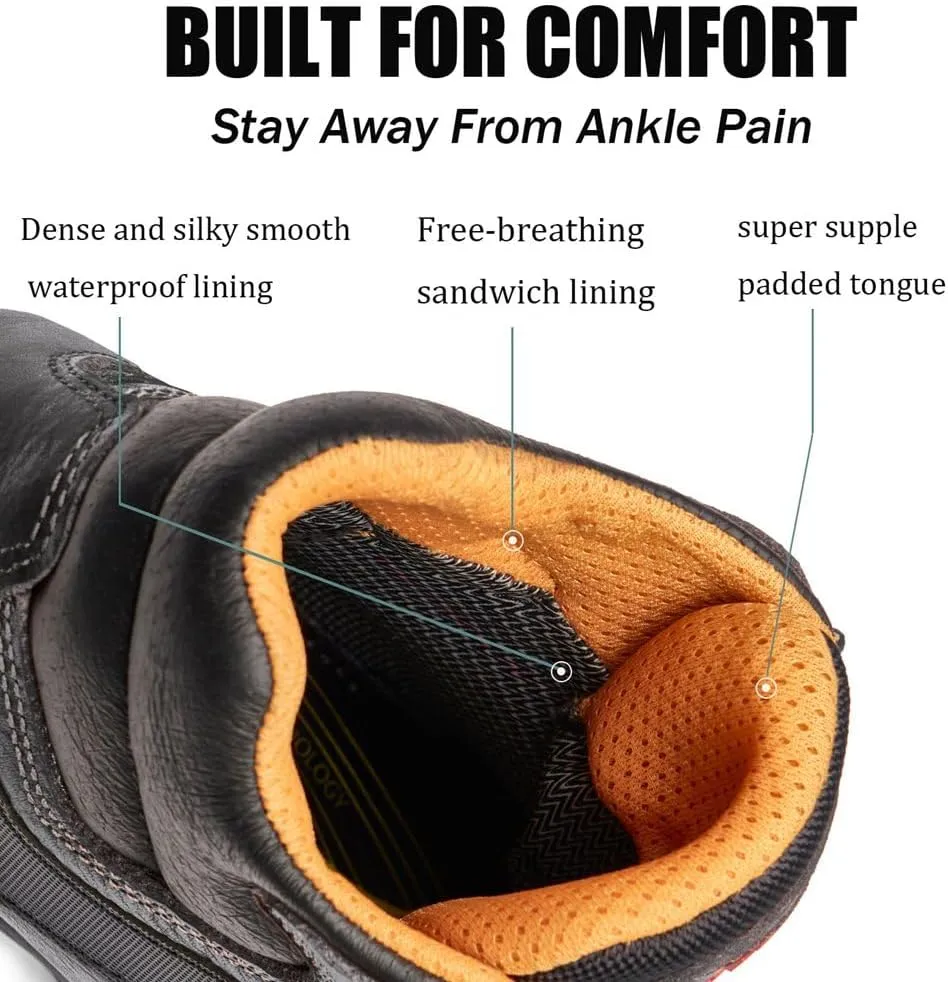 SUREWAY Men's 6" Soft/Steel Toe Heavy Duty Waterproof Work Boot - Leather,Lace Up,Oil/Slip Resistant Dual-Density Comfortable EH Construction Industrial Ankle Safety Men Work Boots,Roofing, Hunting