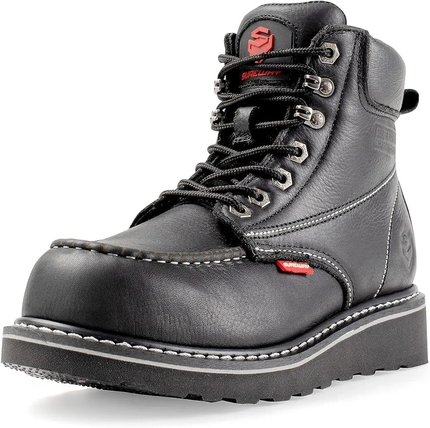 SUREWAY Mens Heavy Duty Soft/Composite/Steel Toe Work Boots for Men-Comfortable,Goodyear Welt,Full Grain Leather,6 in Wedge Moc Toe Construction Boots/Shoes