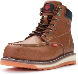 SUREWAY Mens Heavy Duty Soft/Composite/Steel Toe Work Boots for Men-Comfortable,Goodyear Welt,Full Grain Leather,6 in Wedge Moc Toe Construction Boots/Shoes,Soft Toe Tobacco,Size 12