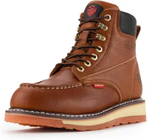 SUREWAY Mens Heavy Duty Soft/Composite/Steel Toe Work Boots for Men-Comfortable,Goodyear Welt,Full Grain Leather,6 in Wedge Moc Toe Construction Boots/Shoes,Waterproof Steel Toe Light Brown,Size 11
