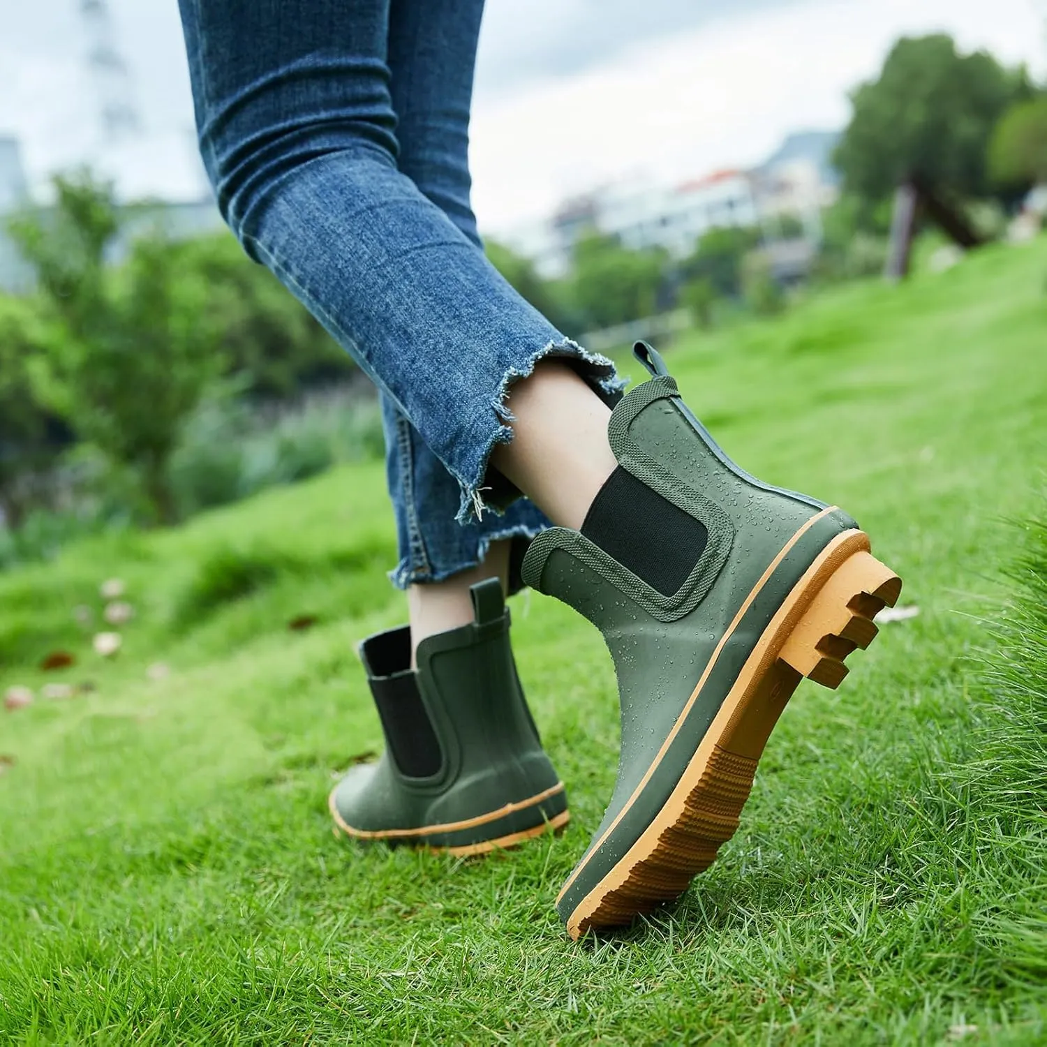 SWIFTFROG Rain Boots for Women - Waterproof Ankle Garden Shoes Anti-Slipping Floral Printed Rainboots for Ladies Stylish Light Ankle Rain Shoes, Women's Rain Footwear