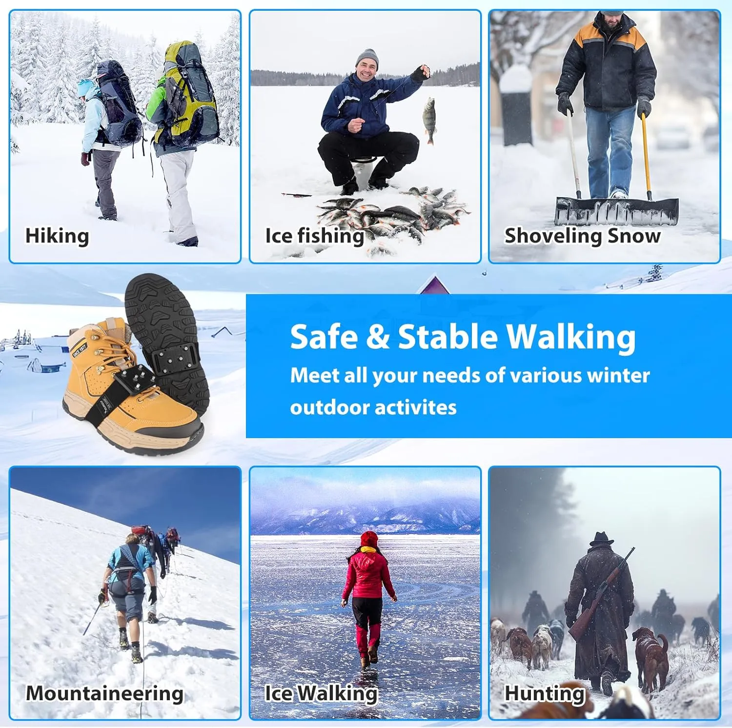 SYOURSELF Ice Cleats Crampons for Shoes and Boots, Rotatable Mid-Sole Traction Cleats Shoe Spikes for Snow and Ice, Non Slip Tungsten Spikes Ice Shoes Grippers for Men Women Winter Indoor/Outdoor
