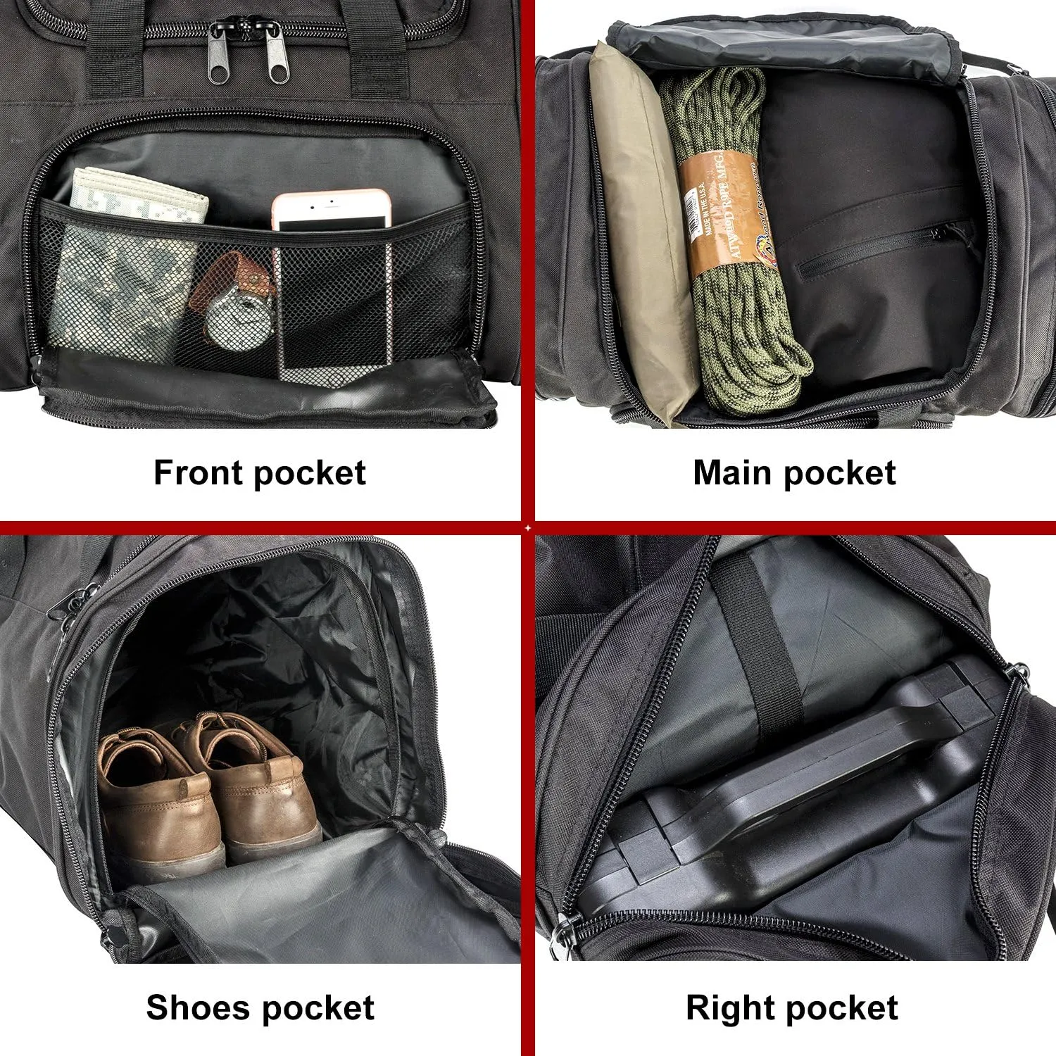 Tactical Travel Duffle Bag with Shoes Compartment Weekender Bags Carry On Overnight Bag For Men and Women Gym Sports Tote Pocket