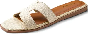 Tanamo Womens's Sandals Girls Slides Sandals Women Narrow Dressy Summer Flat Sandals Square Open Toe Casual Beach Raffia Size 9