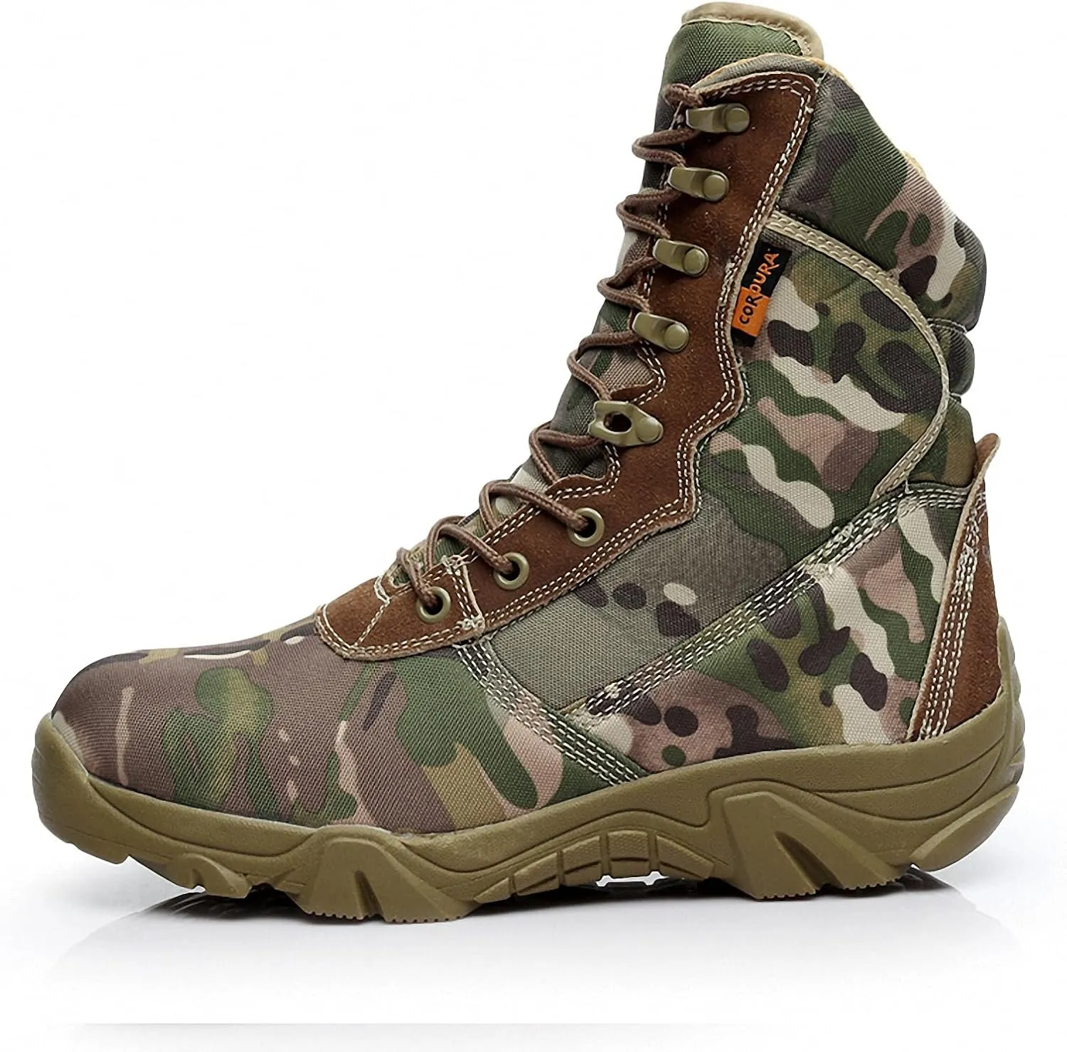 Tebapi Men Military Tactical Boots Backpacking Outdoor Hiking Camping Climbing Trekking Camouflage Ankle Boot Army Shoes Combat Waterproof Side Zipper