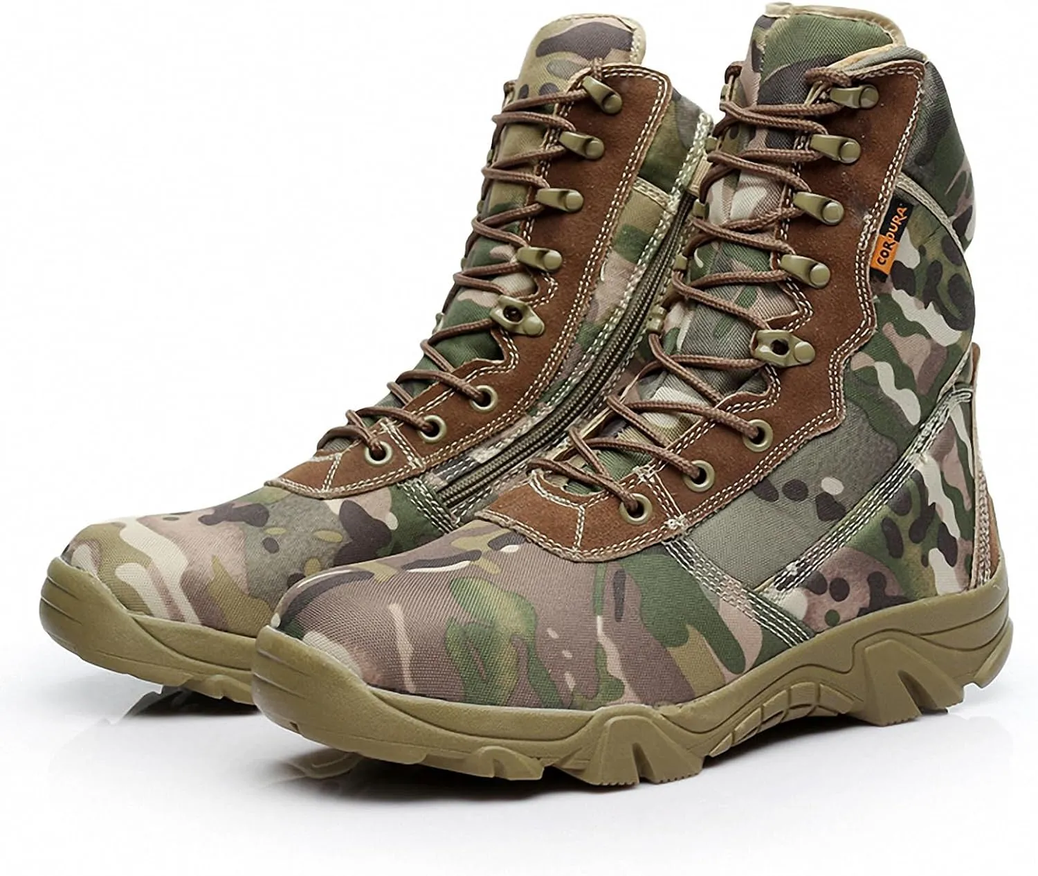 Tebapi Men Military Tactical Boots Backpacking Outdoor Hiking Camping Climbing Trekking Camouflage Ankle Boot Army Shoes Combat Waterproof Side Zipper