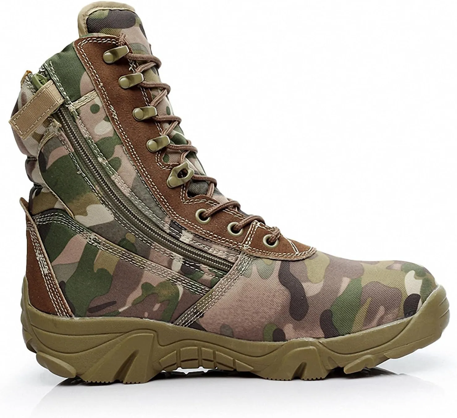 Tebapi Men Military Tactical Boots Backpacking Outdoor Hiking Camping Climbing Trekking Camouflage Ankle Boot Army Shoes Combat Waterproof Side Zipper