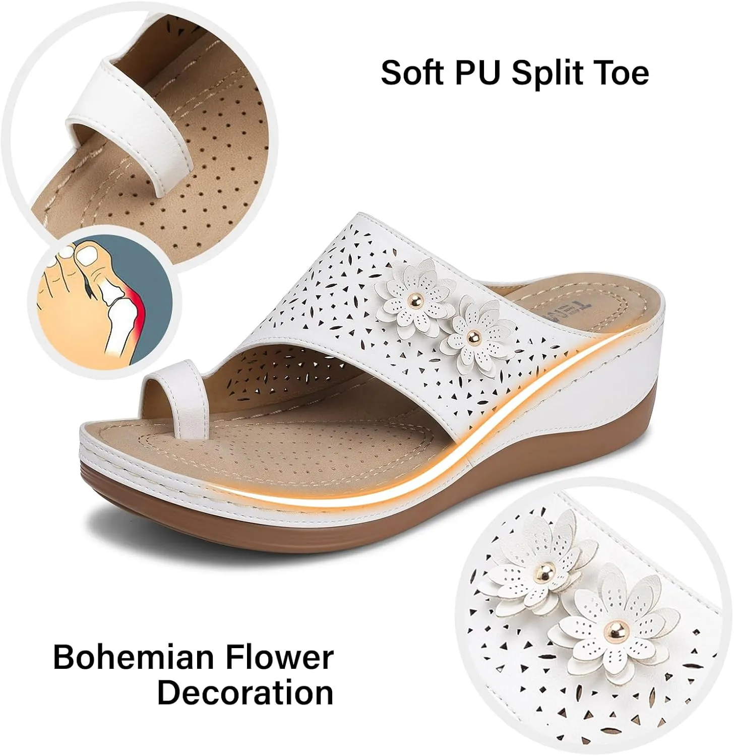 TEMOFON Flip Flops for Women Dressy: Comfortable Sandals for Women - Walking Summer Slip On Casual Bohemian Flower Thong Sandal