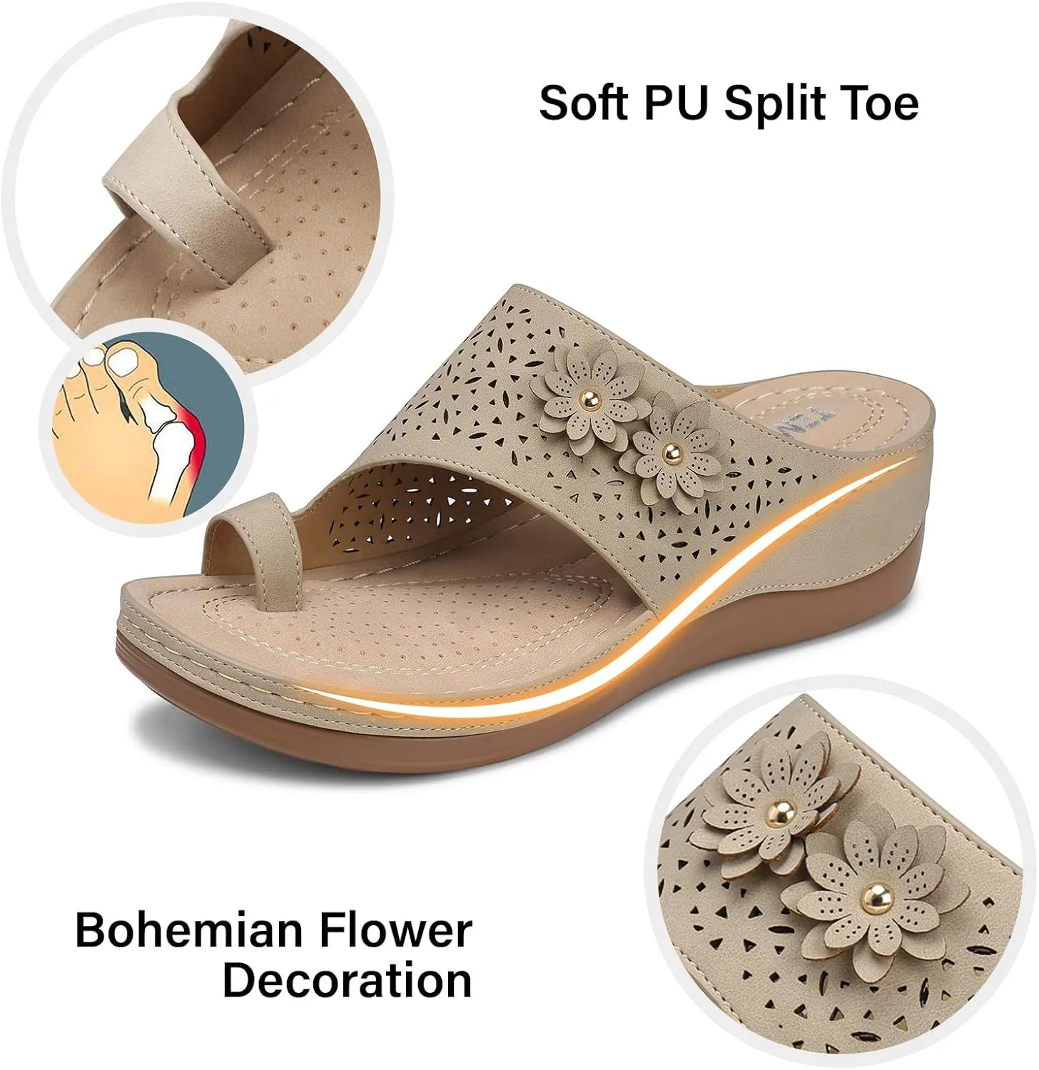 TEMOFON Flip Flops for Women Dressy: Comfortable Sandals for Women - Walking Summer Slip On Casual Bohemian Flower Thong Sandal