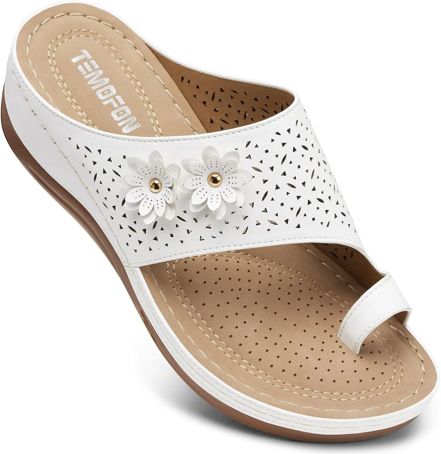 TEMOFON Flip Flops for Women Dressy: Comfortable Sandals for Women - Walking Summer Slip On Casual Bohemian Flower Thong Sandal