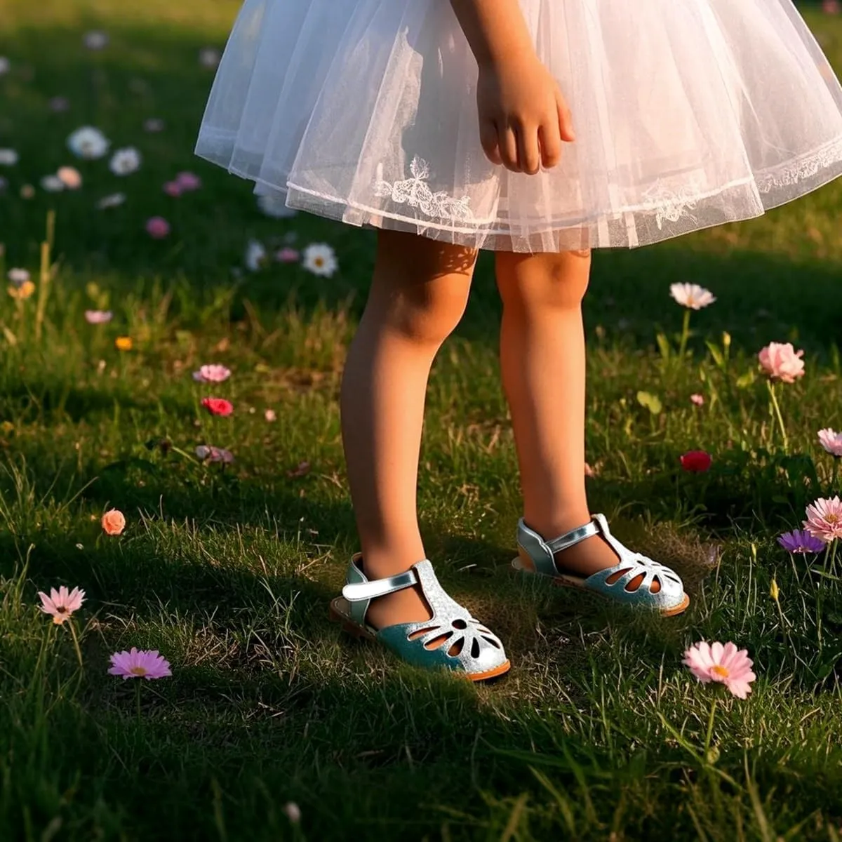 THEE BRON Princess Toddler Close Toe Sandals | Retro Lace-Up Design | Breathable Girls Shoes 3-12 Years