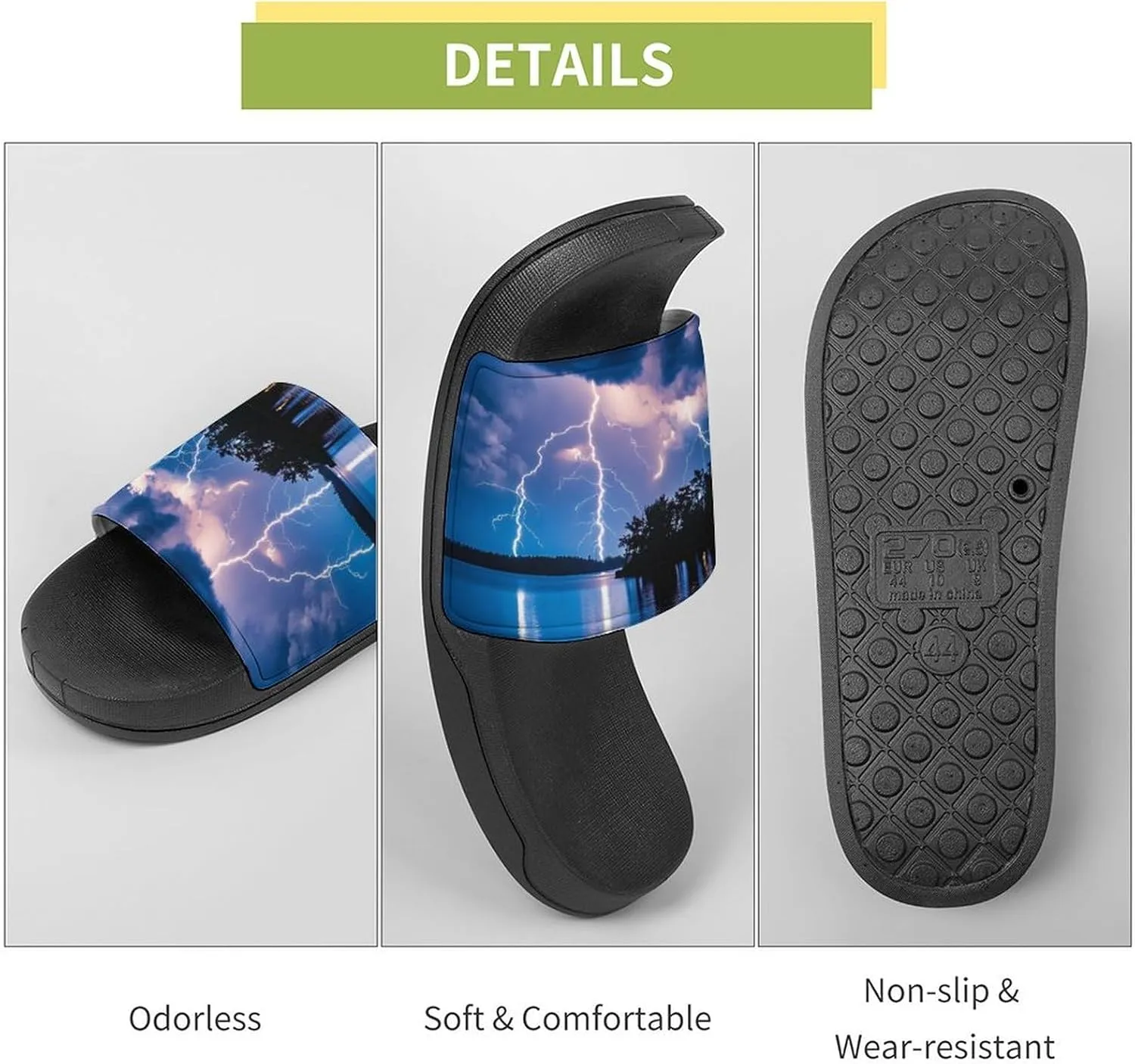 Thunder in The Sky Funny House Sandals Non Slip Shower Slippers Quick Drying Bathroom Shoes for Women Men