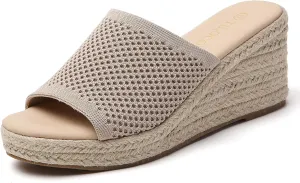 Tilocow Knit Espadrilles Wedges for Women Comfortable Slip On Platform Wedge Sandals Summer Beach Dress Heels Shoes