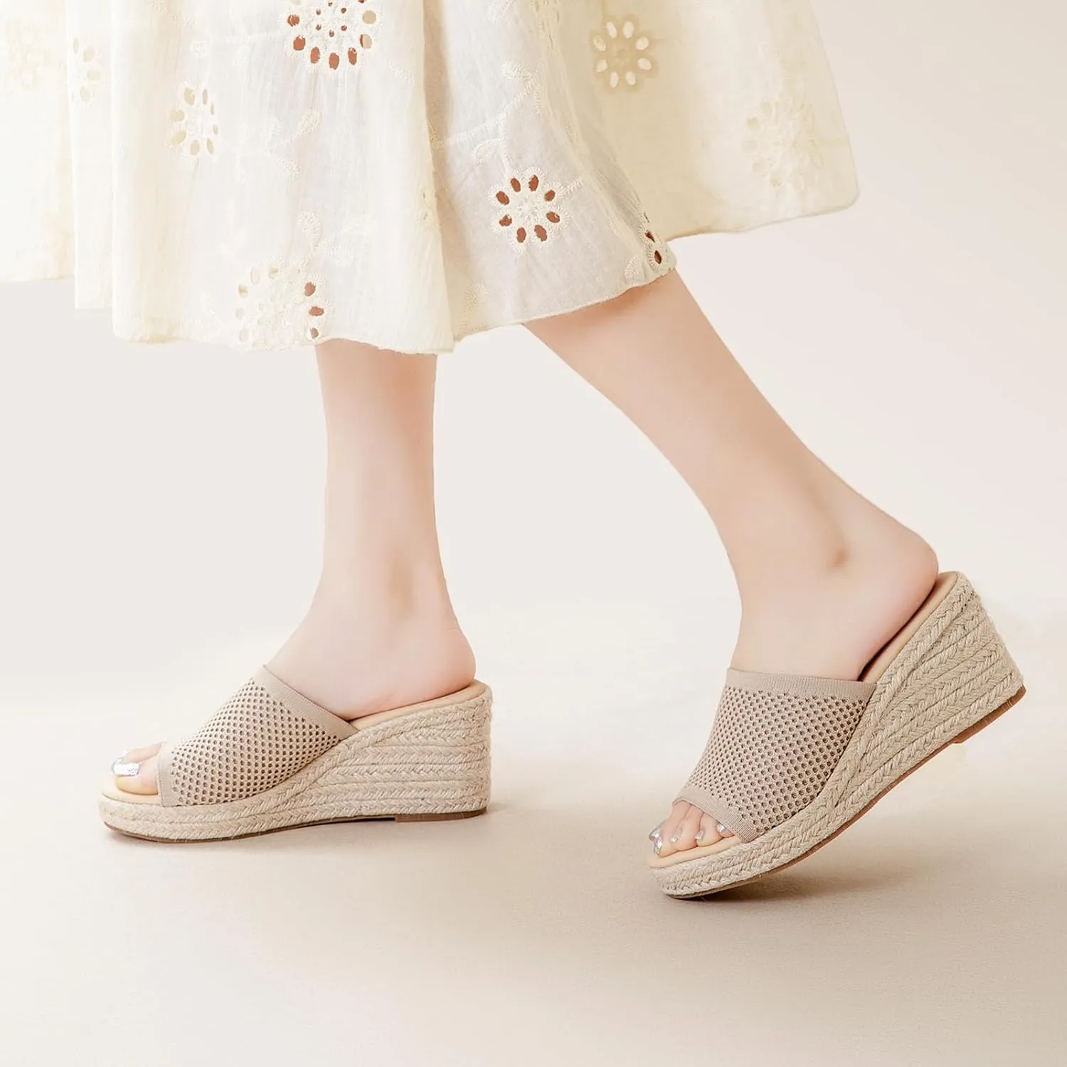 Tilocow Knit Espadrilles Wedges for Women Comfortable Slip On Platform Wedge Sandals Summer Beach Dress Heels Shoes