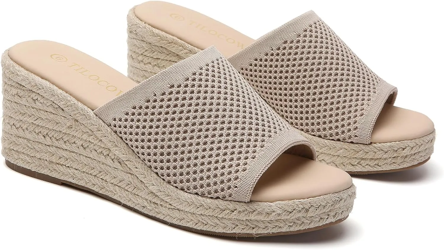 Tilocow Knit Espadrilles Wedges for Women Comfortable Slip On Platform Wedge Sandals Summer Beach Dress Heels Shoes