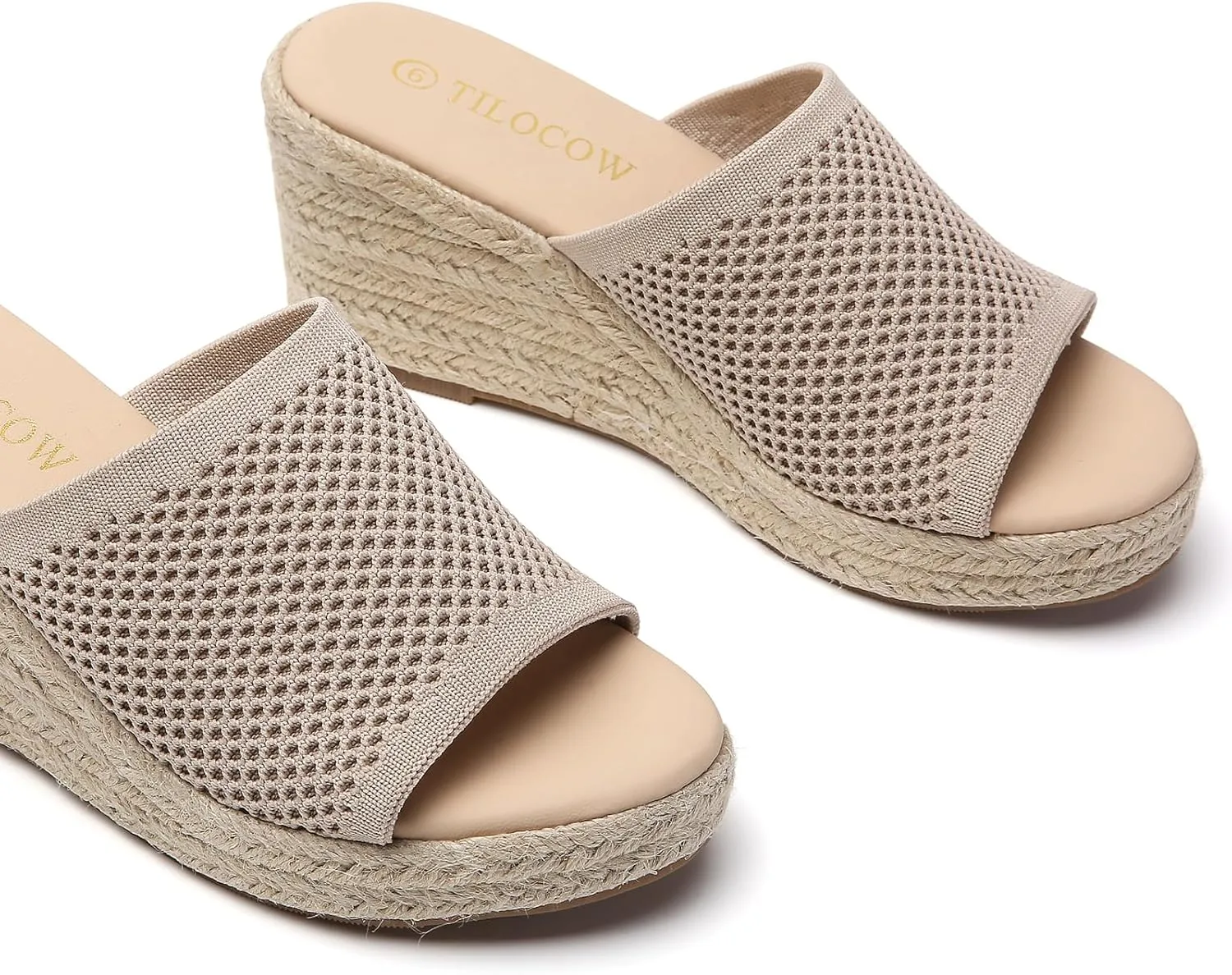 Tilocow Knit Espadrilles Wedges for Women Comfortable Slip On Platform Wedge Sandals Summer Beach Dress Heels Shoes