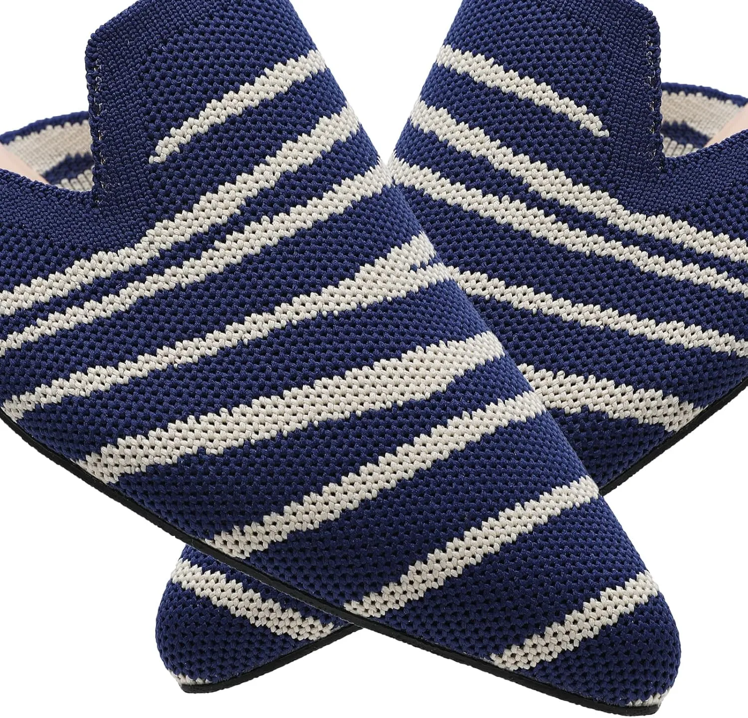 Tilocow Knit Mules for Women Flats Pointed Toe Mesh Ballet Flat Womens Slip On Slides Walking Shoes