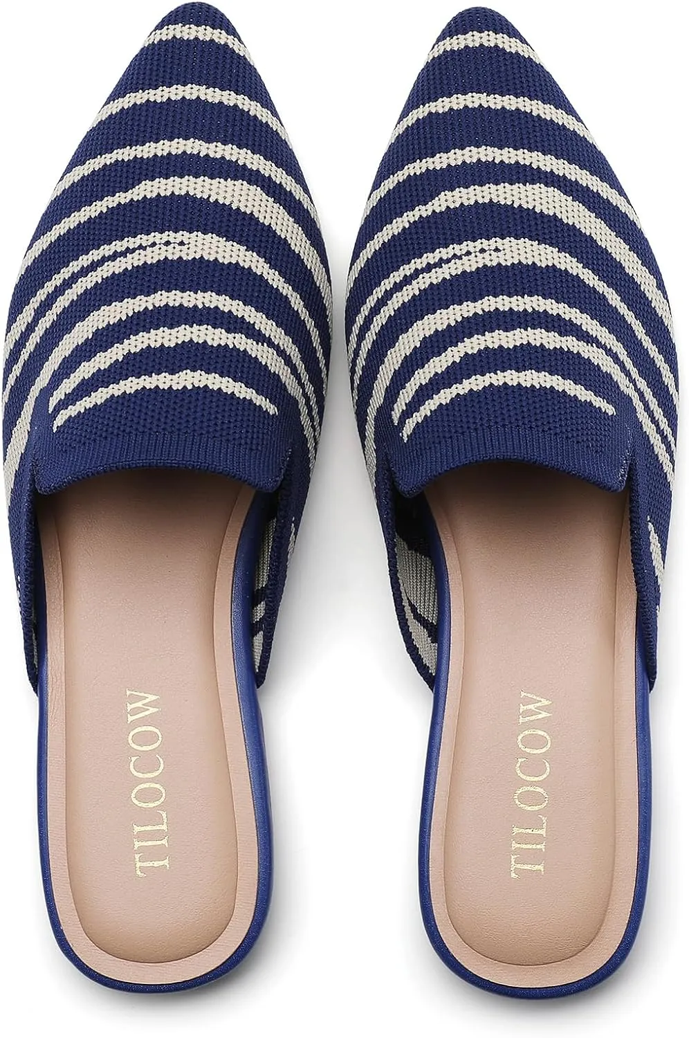Tilocow Knit Mules for Women Flats Pointed Toe Mesh Ballet Flat Womens Slip On Slides Walking Shoes