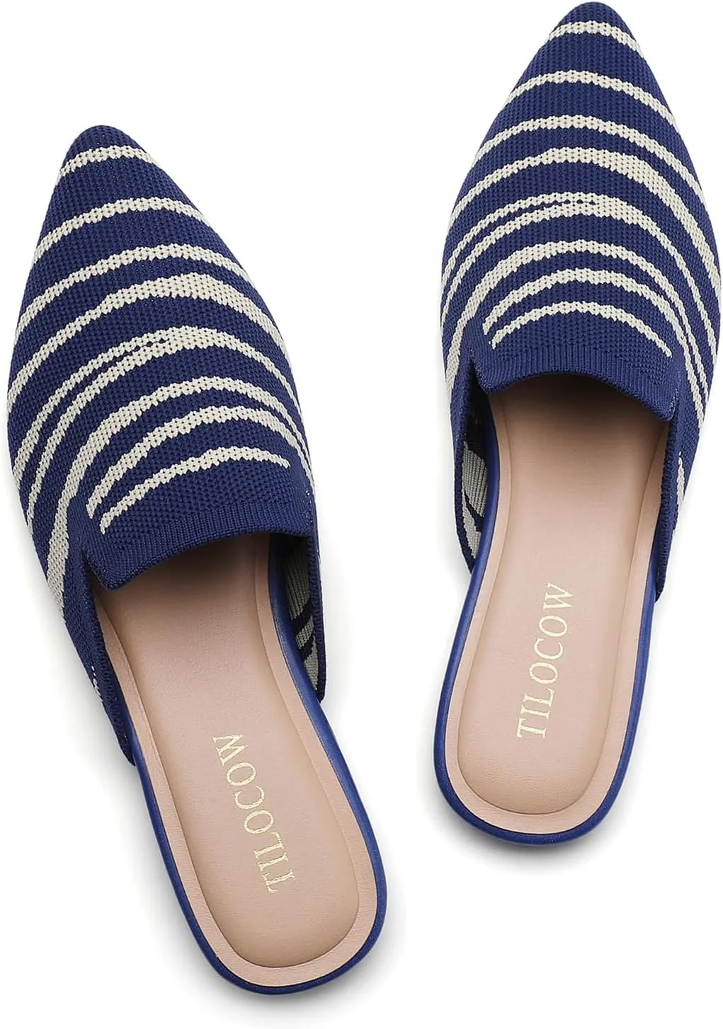 Tilocow Knit Mules for Women Flats Pointed Toe Mesh Ballet Flat Womens Slip On Slides Walking Shoes