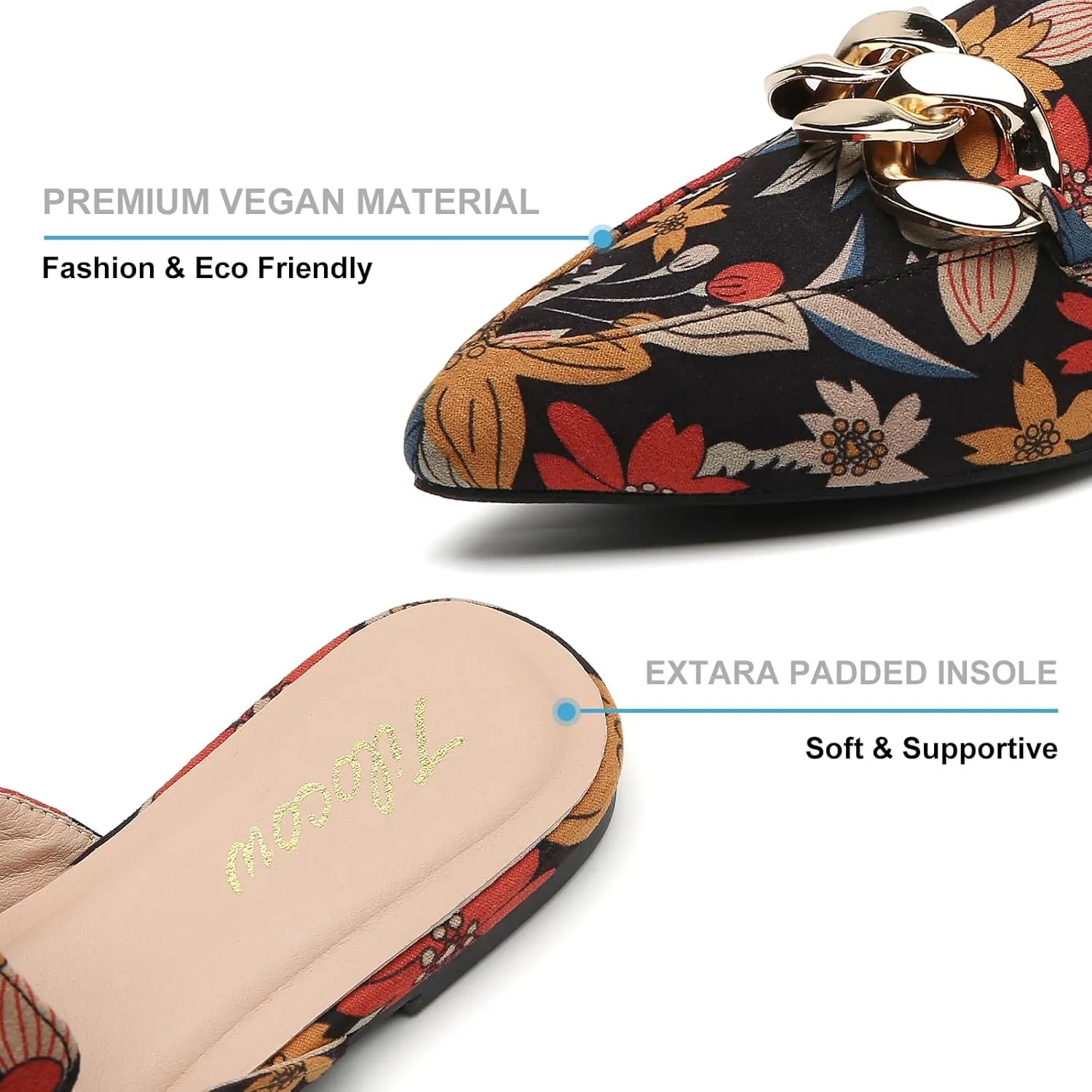 Tilocow Mules for Woman - Flats Shoes Women Dressy Comfortable Mules Metal Chain Slip Ons Backless Loafers Fashion 2023 Shoes