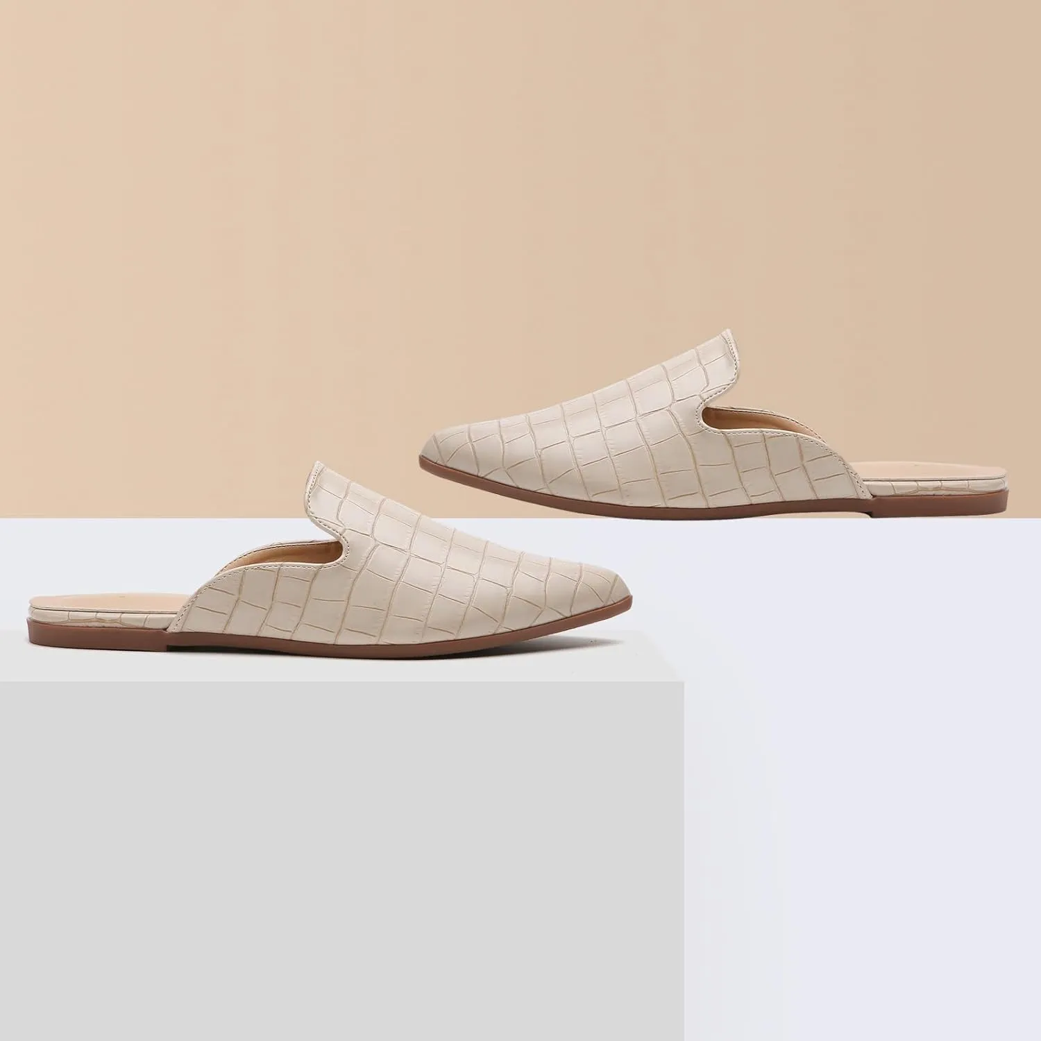 Tilocow Mules for Women Flats Comfortable Pointed Toe Slip On Backless Loafers Flat Mule Business Casual Shoes Slides