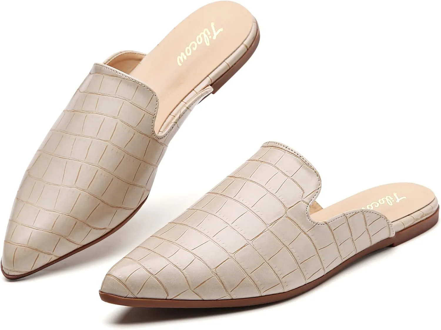Tilocow Mules for Women Flats Comfortable Pointed Toe Slip On Backless Loafers Flat Mule Business Casual Shoes Slides