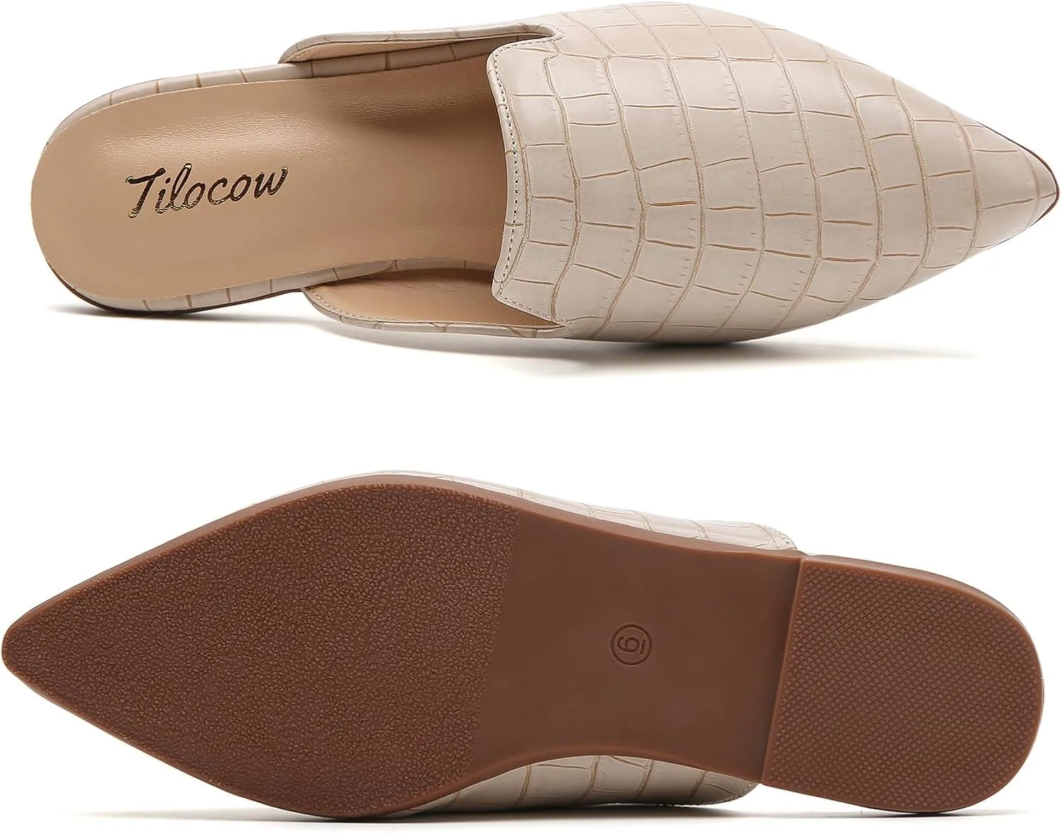Tilocow Mules for Women Flats Comfortable Pointed Toe Slip On Backless Loafers Flat Mule Business Casual Shoes Slides