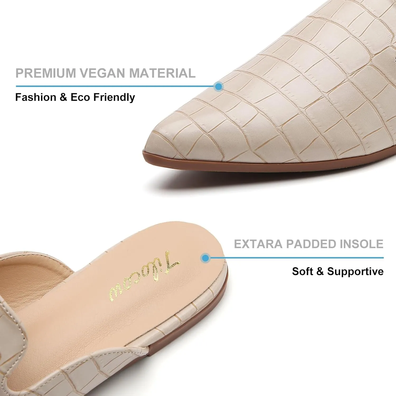 Tilocow Mules for Women Flats Comfortable Pointed Toe Slip On Backless Loafers Flat Mule Business Casual Shoes Slides