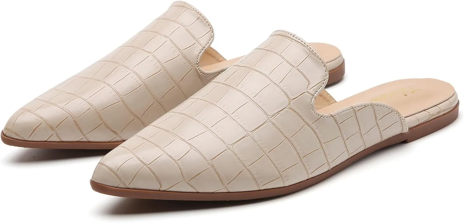 Tilocow Mules for Women Flats Comfortable Pointed Toe Slip On Backless Loafers Flat Mule Business Casual Shoes Slides
