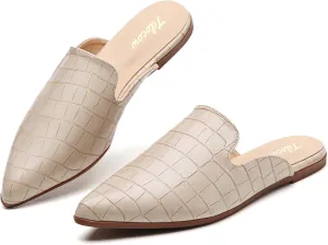 Tilocow Mules for Women Flats Comfortable Pointed Toe Slip On Backless Loafers Flat Mule Business Casual Shoes Slides