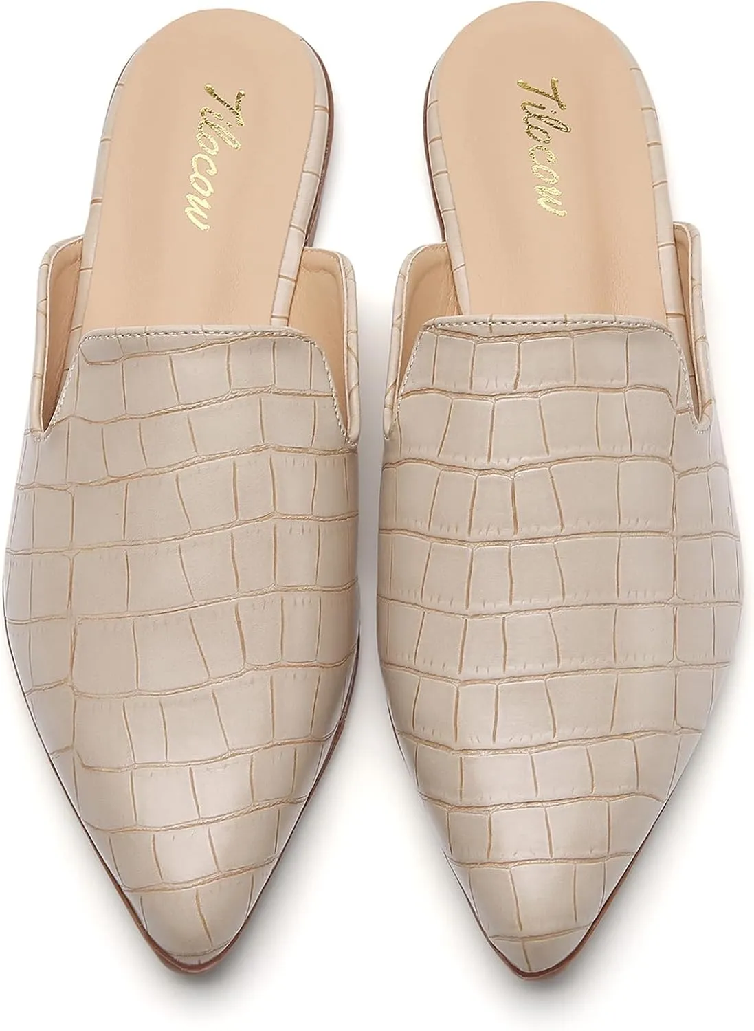 Tilocow Mules for Women Flats Comfortable Pointed Toe Slip On Backless Loafers Flat Mule Business Casual Shoes Slides
