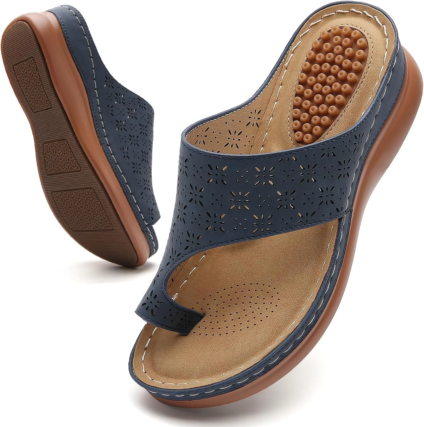 Tilocow Sandals Women Wedge Shoes - Orthopedic Comfortable Arch Support Platform Sandals for Women Wedge Summer Dressy Flip Flop Casual Bunion Breathable Shoes