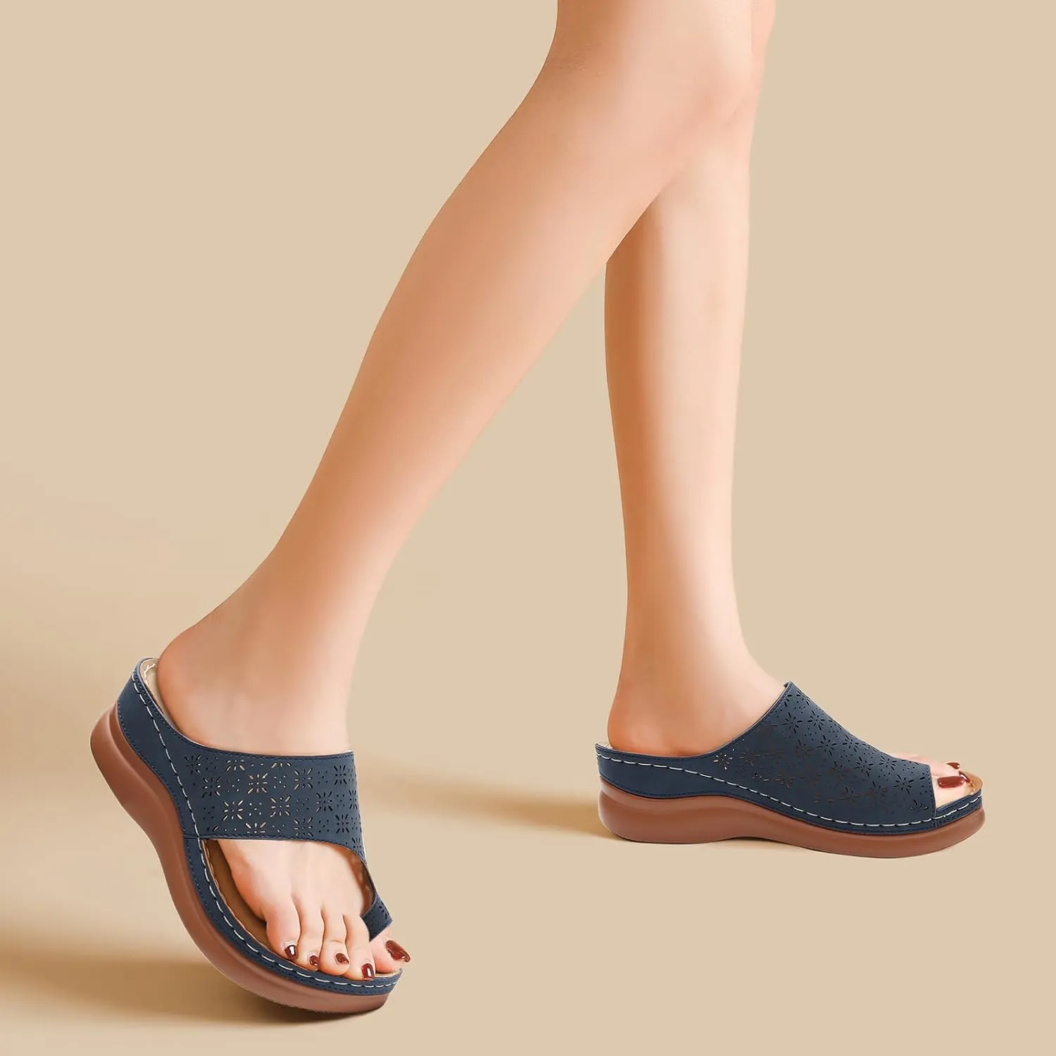 Tilocow Sandals Women Wedge Shoes - Orthopedic Comfortable Arch Support Platform Sandals for Women Wedge Summer Dressy Flip Flop Casual Bunion Breathable Shoes