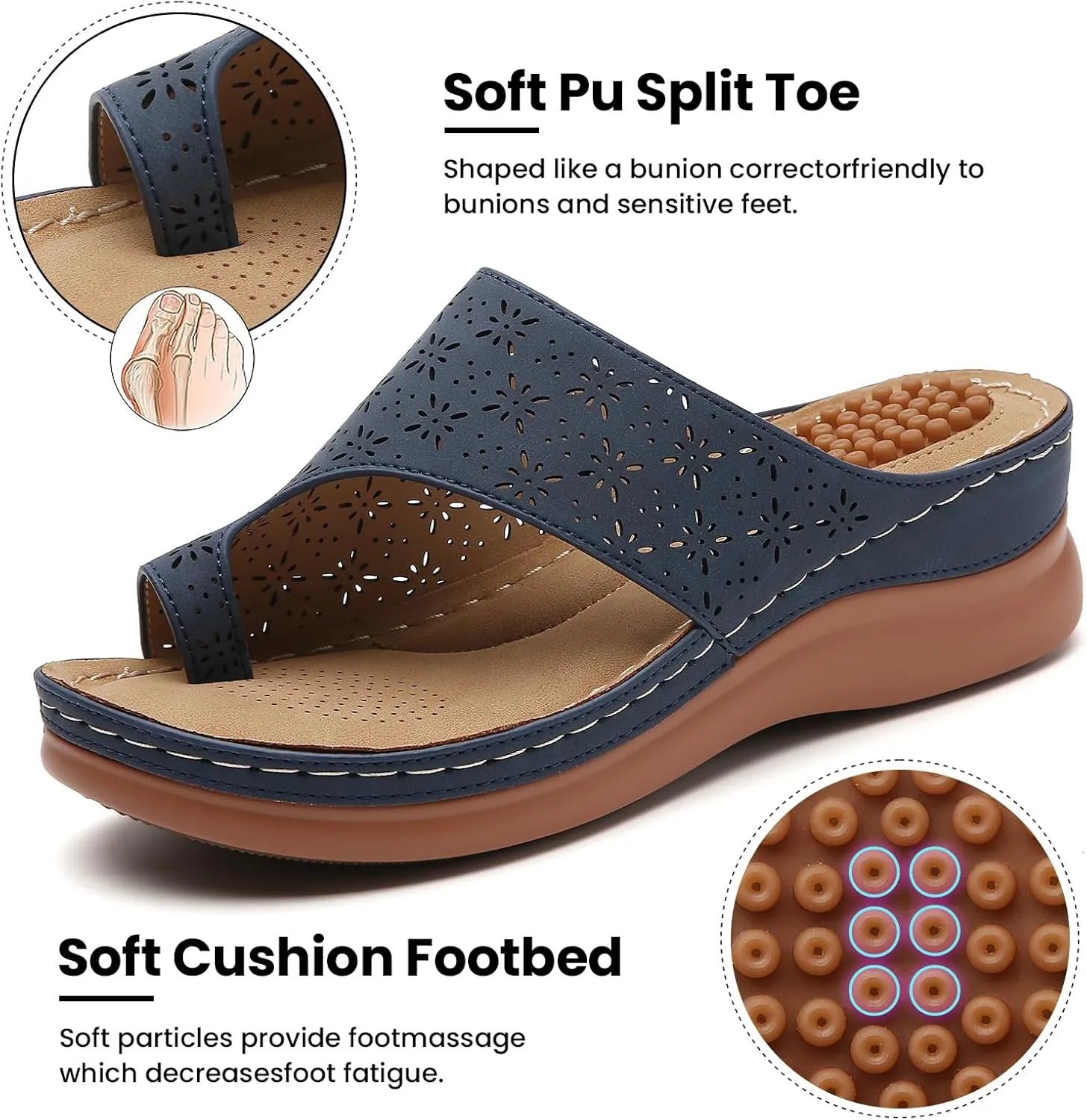 Tilocow Sandals Women Wedge Shoes - Orthopedic Comfortable Arch Support Platform Sandals for Women Wedge Summer Dressy Flip Flop Casual Bunion Breathable Shoes