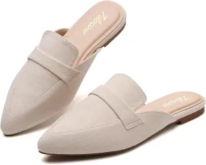 Tilocow Slip On Mules for Women Open Back Closed Pointed Toe Flats Womens Business Work Shoes Flavor Slides