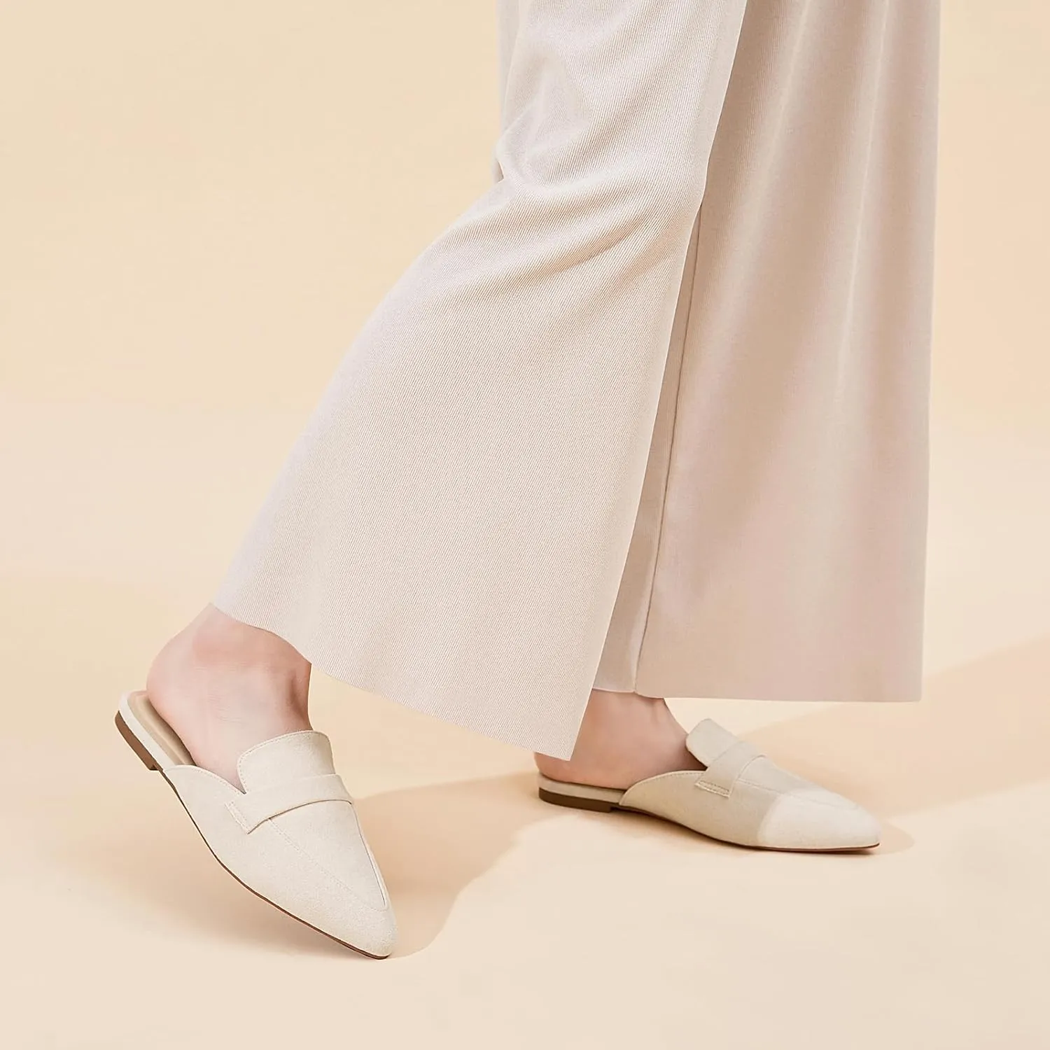 Tilocow Slip On Mules for Women Open Back Closed Pointed Toe Flats Womens Business Work Shoes Flavor Slides