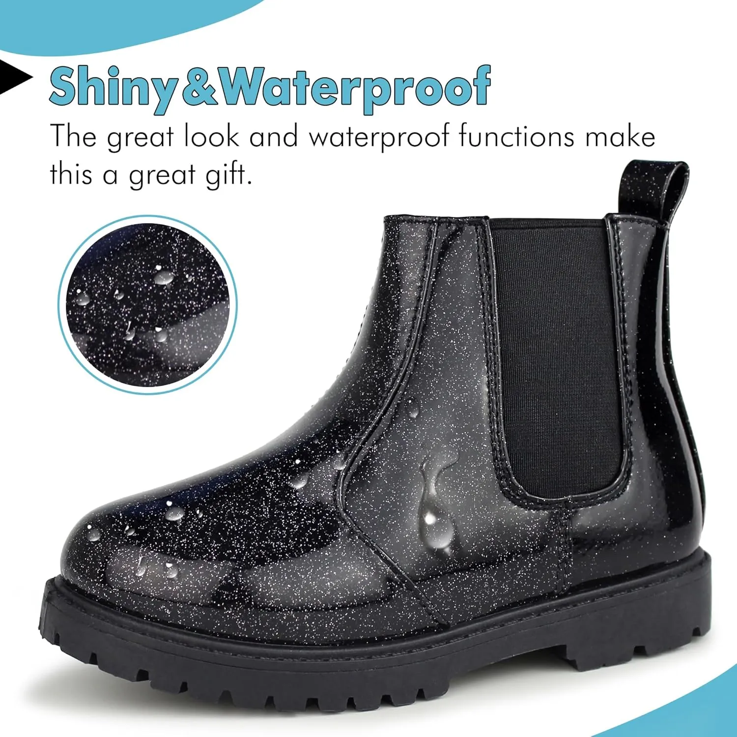 Tobfis Girl's Fashion Shiny Chelsea Boot Ankle Boots(Toddler/Little Kid/Big Kid)