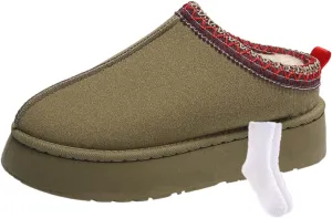 TOCONFFON Womens Slip On Platform Slippers Faux Fur Boots Slipper Thickened Sole Durable Fluffy House Slippers for Indoor and Outdoor