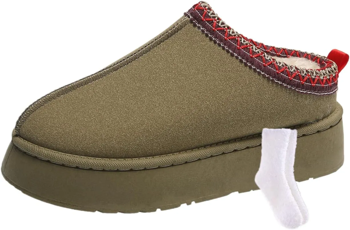 TOCONFFON Womens Slip On Platform Slippers Faux Fur Boots Slipper Thickened Sole Durable Fluffy House Slippers for Indoor and Outdoor
