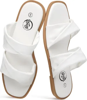 Trary Sandals Women,Leather Slides Women Comfortable Memory Foam Sandals for Women Footwear,Fashion Flat Summer Sandals for Women 2025