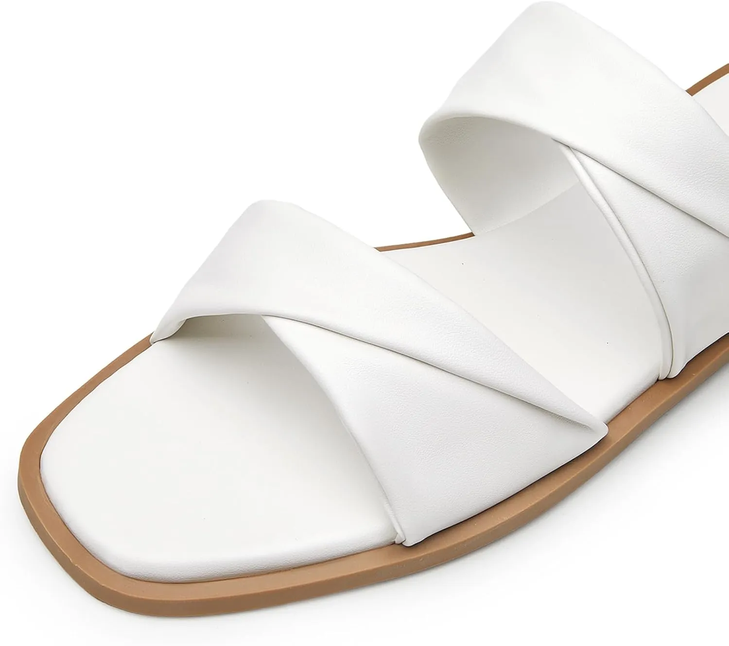 Trary Sandals Women,Leather Slides Women Comfortable Memory Foam Sandals for Women Footwear,Fashion Flat Summer Sandals for Women 2025