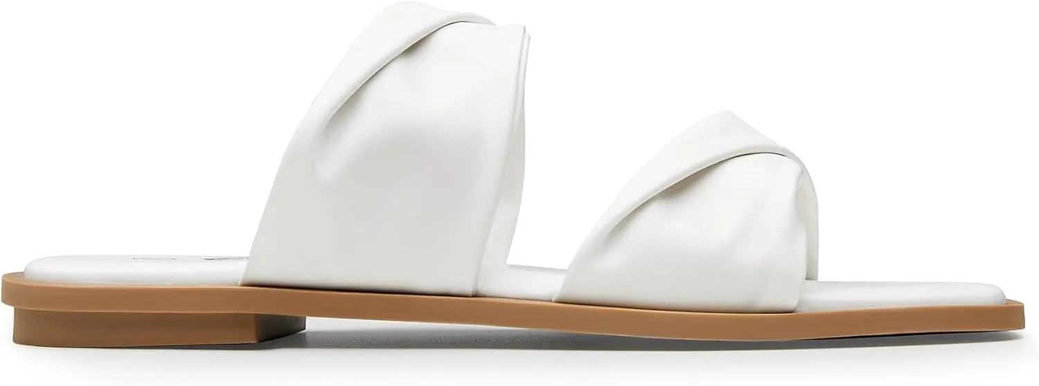 Trary Sandals Women,Leather Slides Women Comfortable Memory Foam Sandals for Women Footwear,Fashion Flat Summer Sandals for Women 2025