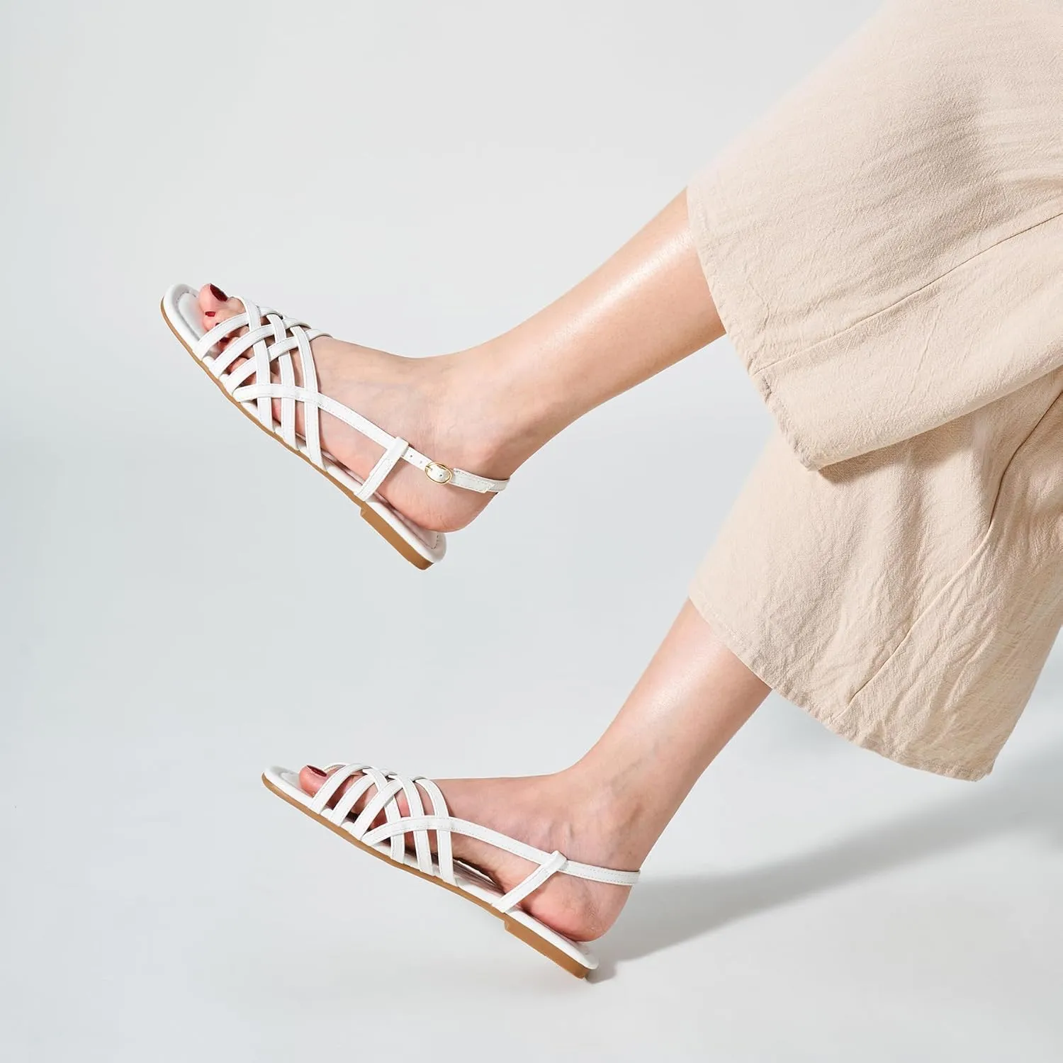 Trary Women's Flat Sandals Gladiator Sandals for Women Comfortable Ankle Strap Sandals Casual Fisherman Strappy Sandals for Women Dressy Summer Beach Shoes