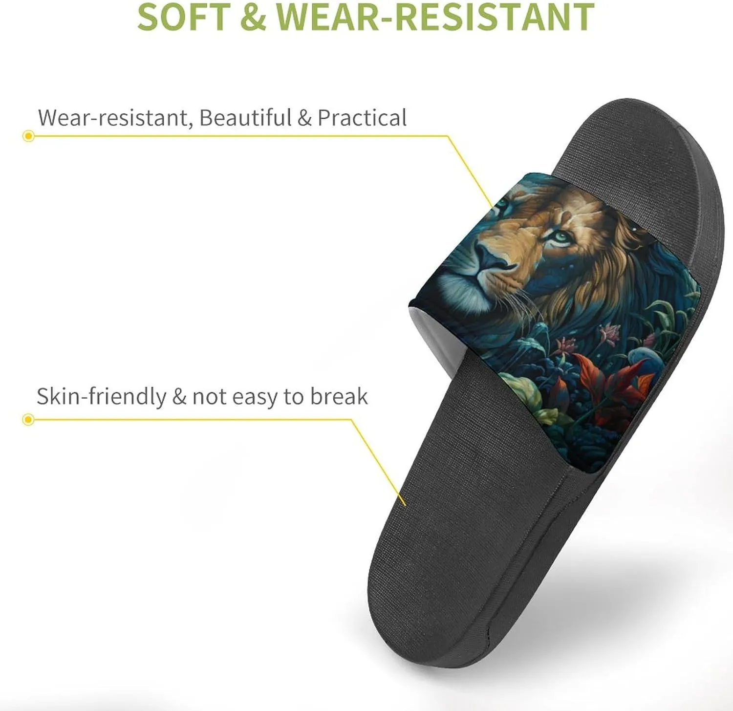 Tropical Rainforest Animal Lion Non Slip Slides Sandals for Women Men Quick Drying Shower Shoes for Bathroom Pool Beach