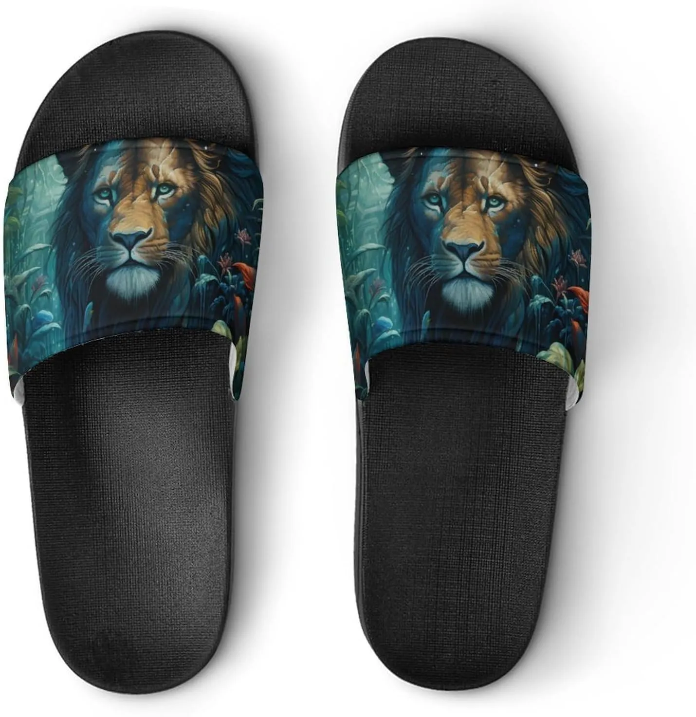Tropical Rainforest Animal Lion Non Slip Slides Sandals for Women Men Quick Drying Shower Shoes for Bathroom Pool Beach