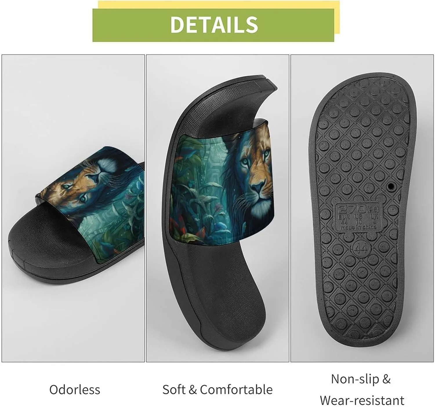 Tropical Rainforest Animal Lion Non Slip Slides Sandals for Women Men Quick Drying Shower Shoes for Bathroom Pool Beach