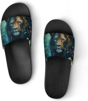 Tropical Rainforest Animal Lion Non Slip Slides Sandals for Women Men Quick Drying Shower Shoes for Bathroom Pool Beach